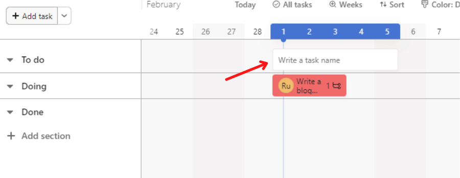 add and edit task name in timeline layout