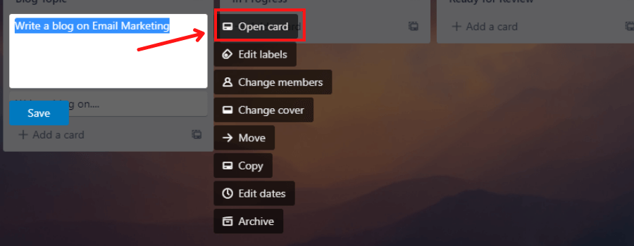 Add cards, edit card details, add comments, attach files within the Trello board