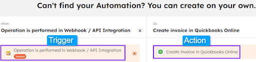 Select trigger and action to connect QuickBooks online using Webhook
