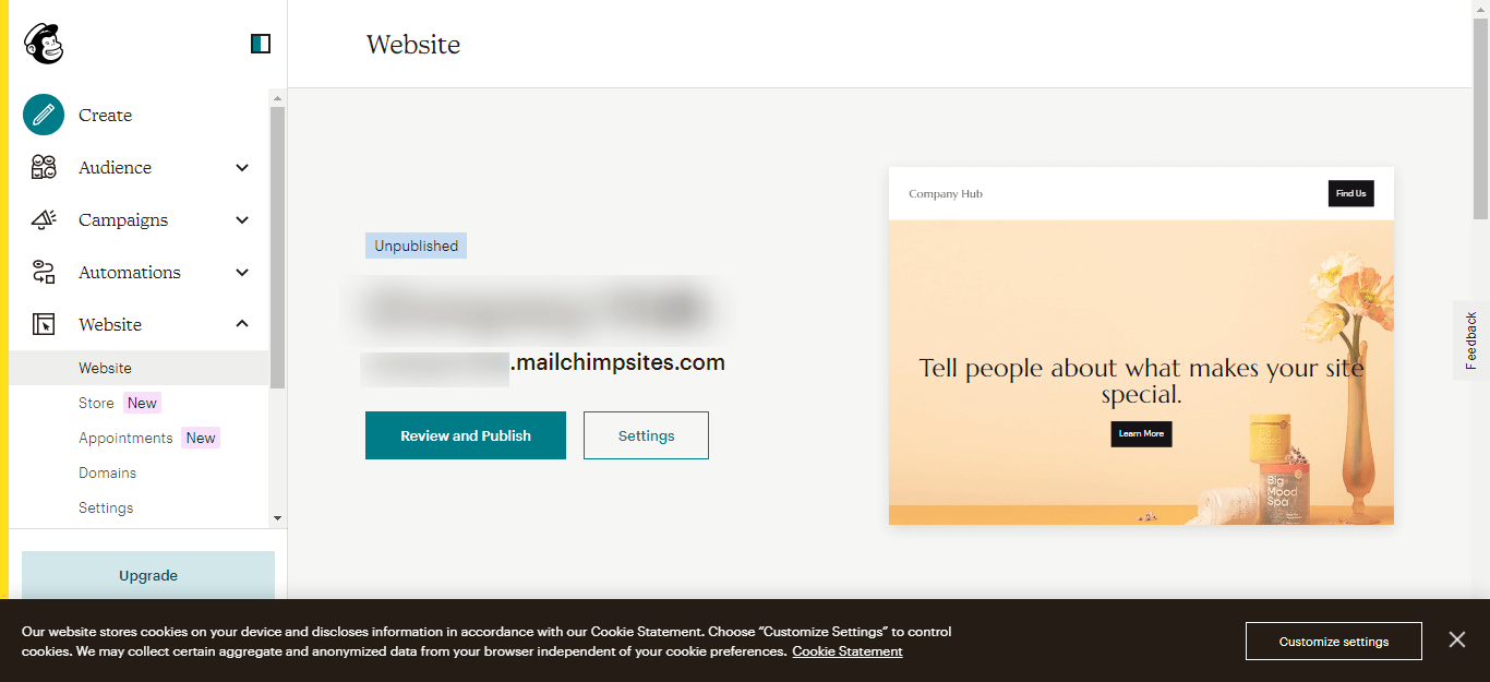 Mailchimp website builder
