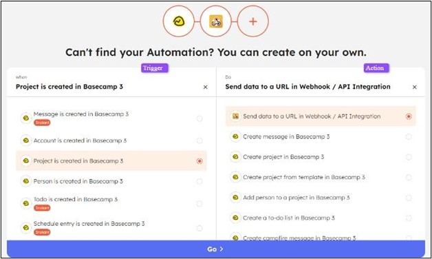 Trigger and Action page for making custom automation.