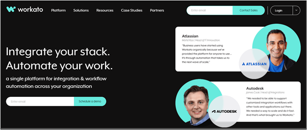 Workato's landing page.