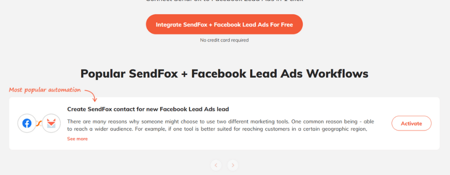Facebook Lead Ads with sendFox Workflow