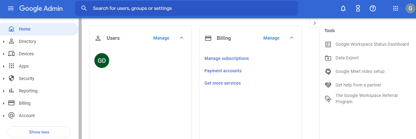 google admin console is used to add, remove and update users