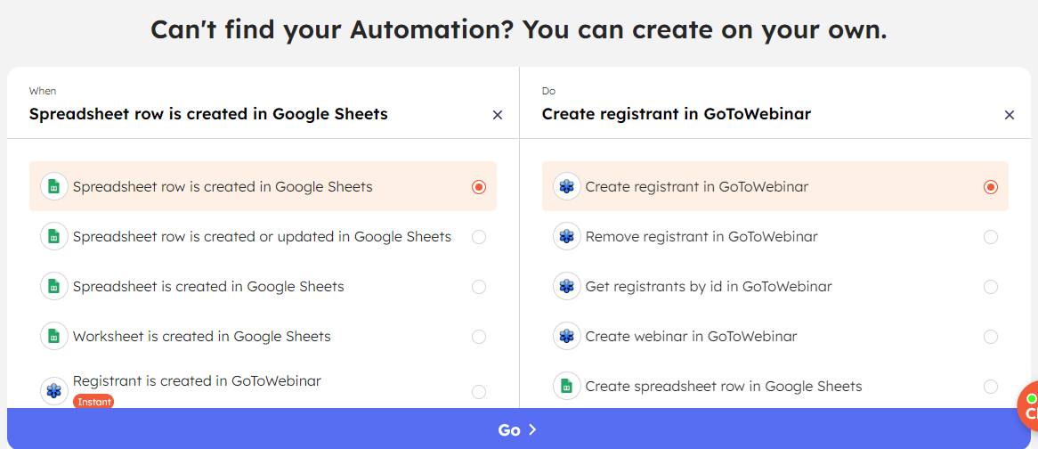 Integrately's Trigger and Action set up page.