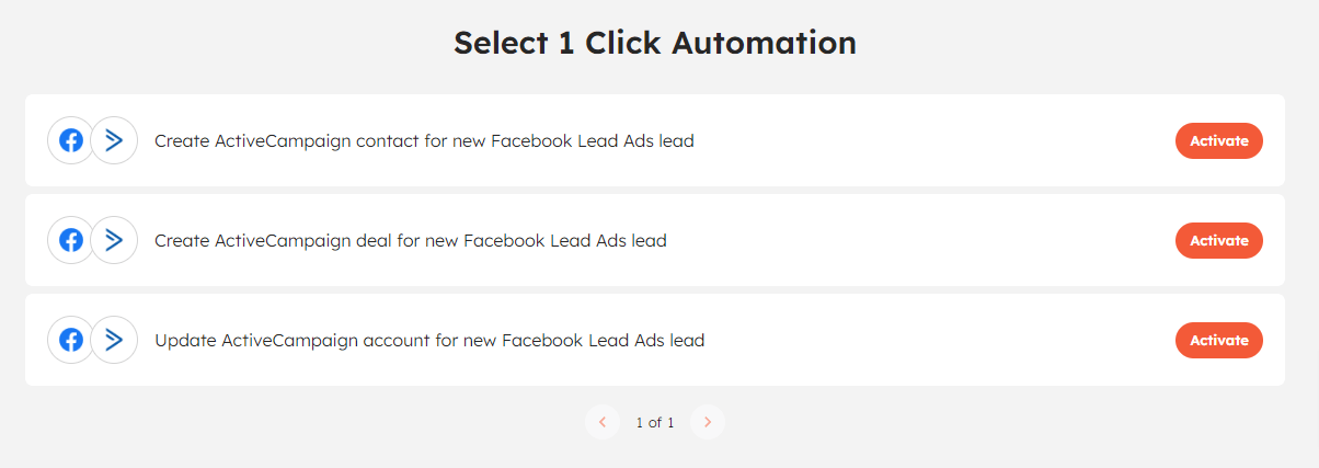 Integrately's ready 1 click automation page.