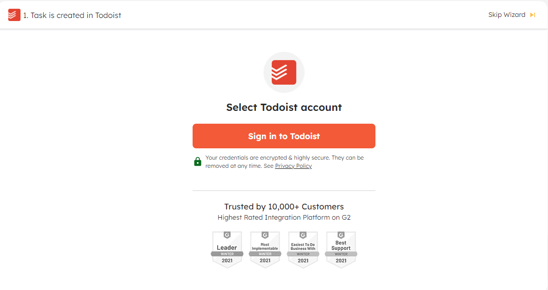 Todoist Account login page
