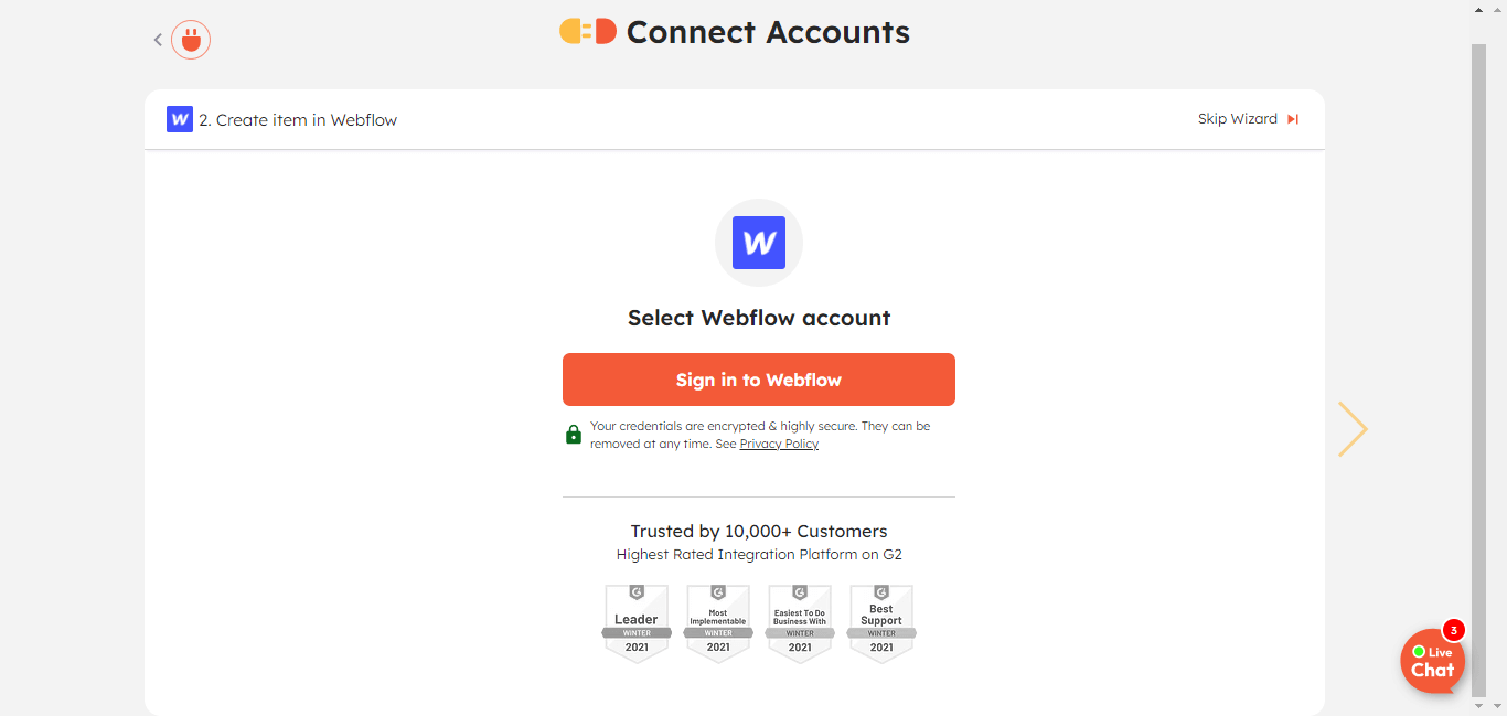 Securely connect your Webflow account with Integrately to set up integrations and automate workflows