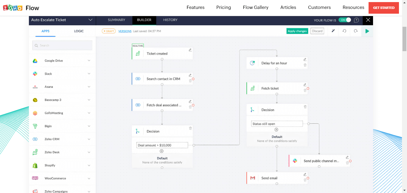 Home page of Zoho Flow