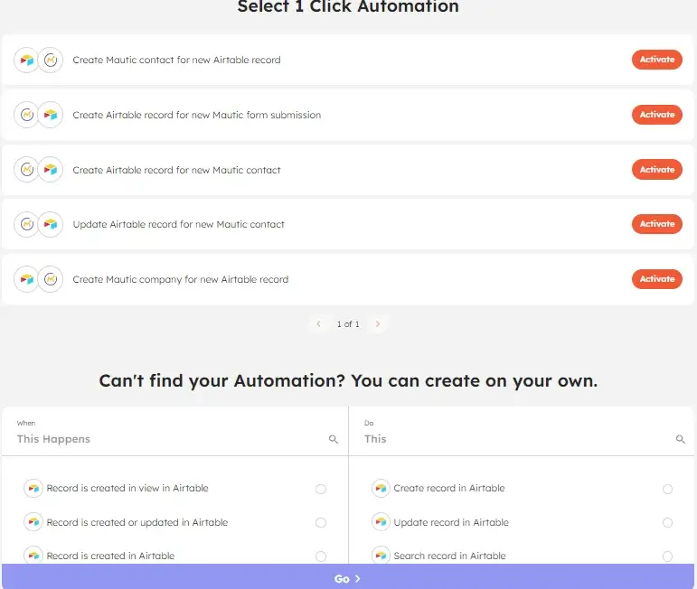 List of ready-to-use 1-click automations as well as custom trigger and actions for Airtable + Mautic integration