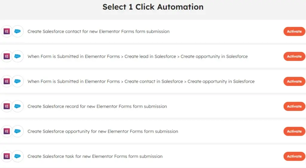 Ready-to-deploy 1-click automations for Elementor Forms + Salesforce integrations