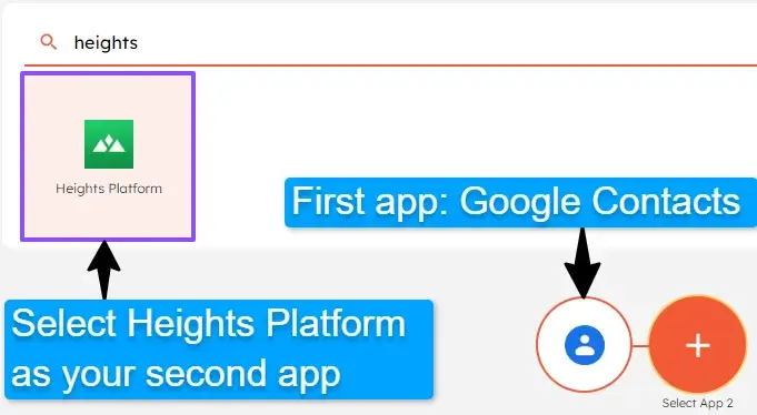 Select Google Contacts and Hieghts Platform to connect them