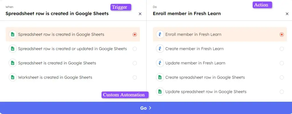 Custom automation for Google Sheets + Fresh Learn