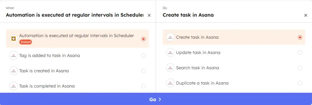 Custom Trigger and Action selection