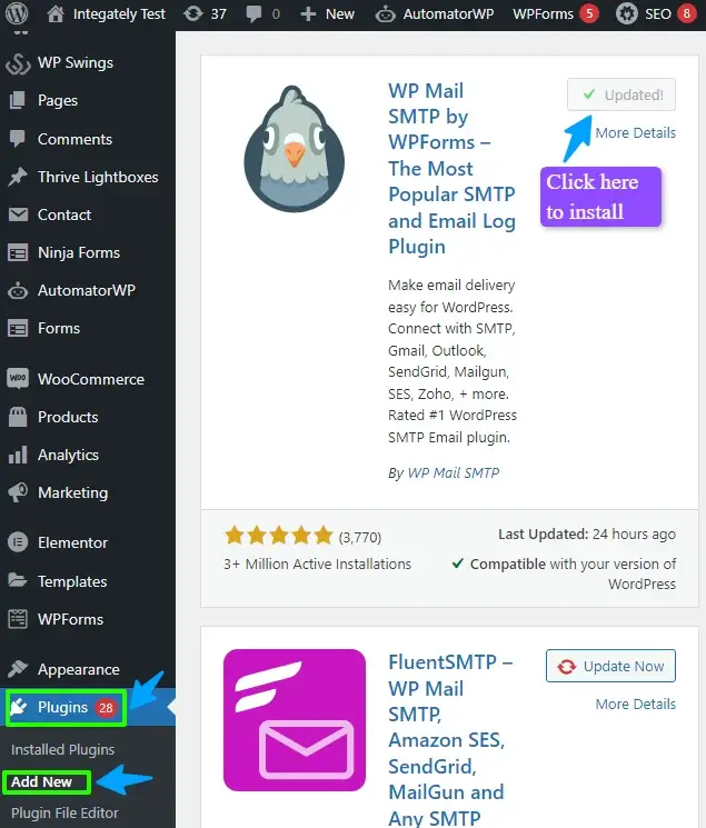 Plugins tab in WordPress dashboard.