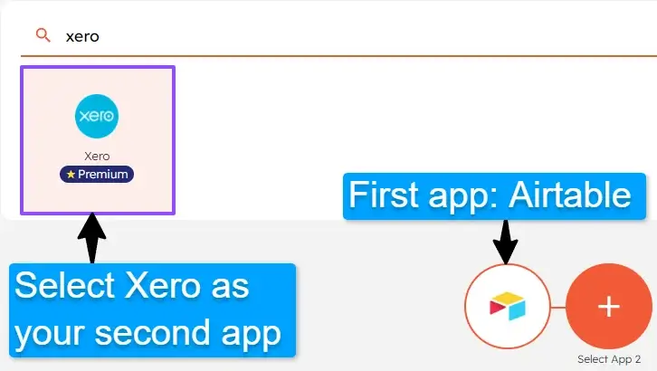Select apps to connect Airtable and Xero using Integrately