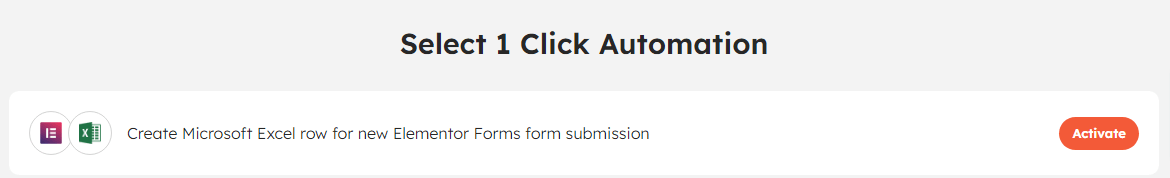 Select 1-click automation for Elementor Forms + Microsoft Excel in Integrately