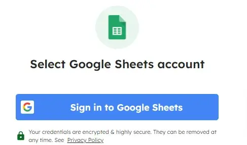 Google Sheets account connection