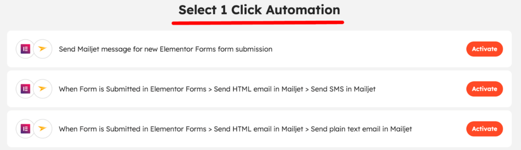 Ready to use, 1-click automations for Elementor Forms + Mailjet integration
