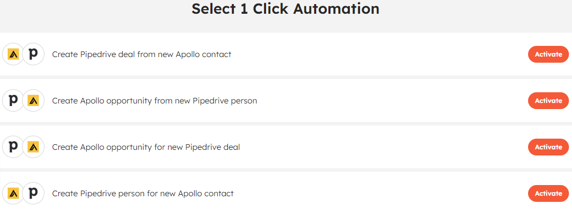 1-click automations for Pipedrive + Apollo integration