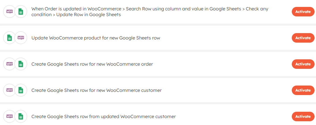 1-click automations for Google Sheets and WooCommerce in Integrately.