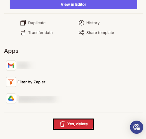 Confirmation to delete your Zap