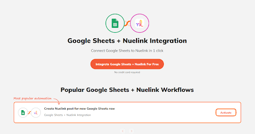 Nuelink + Integrately integration, Click on Activate