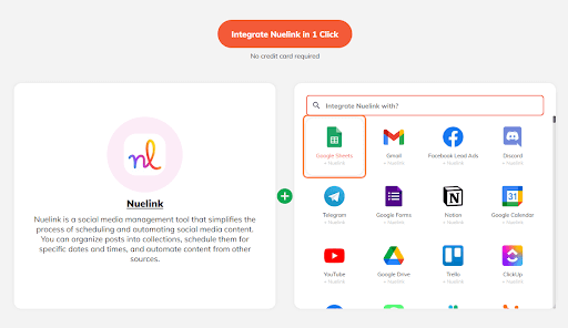 Nuelink + Integrately integration, Nuelink will already be selected