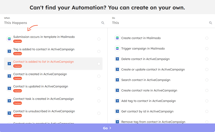 List of supported triggers and actions for the Mailmodo integration
