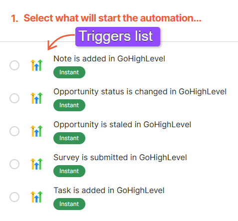 How to select a trigger for GoHigh Level and Webflow integration